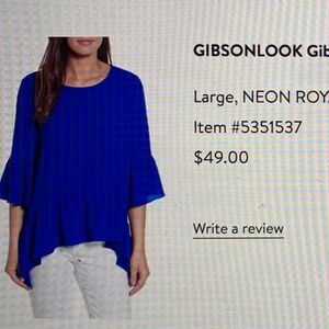 Gibsonlook Neon Royal Blue Ruffle Hankerchief Hem Top  - SIZE: XL